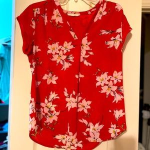 Red floral sheer blouse